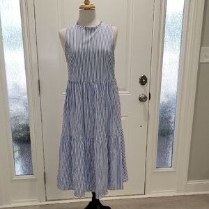 J. Crew Blue and White Striped Midi Dress